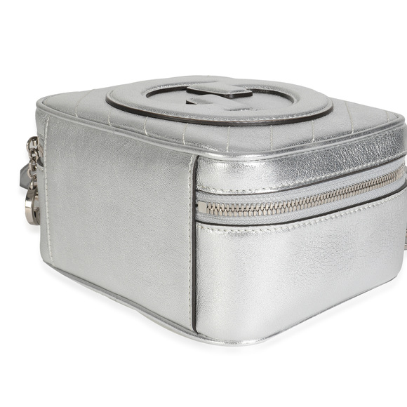 Gucci Silver Metallic Sakai Be Green Calfskin Diagonal Stitched Blondie Top Hand - Picture 8 of 8